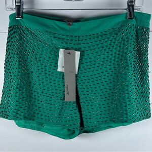 Aryn K Green beaded shorts wavelike silver tubebeads VTG style BohoChic NightOut